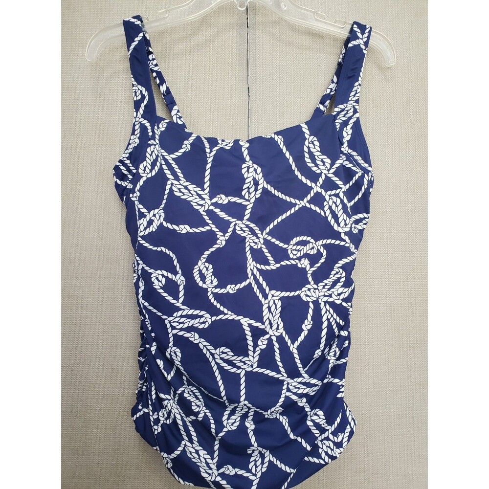 Miraclesuit x Talbots Light Control Cabana Knotted Rope Ruched Tankin Top Sz 12